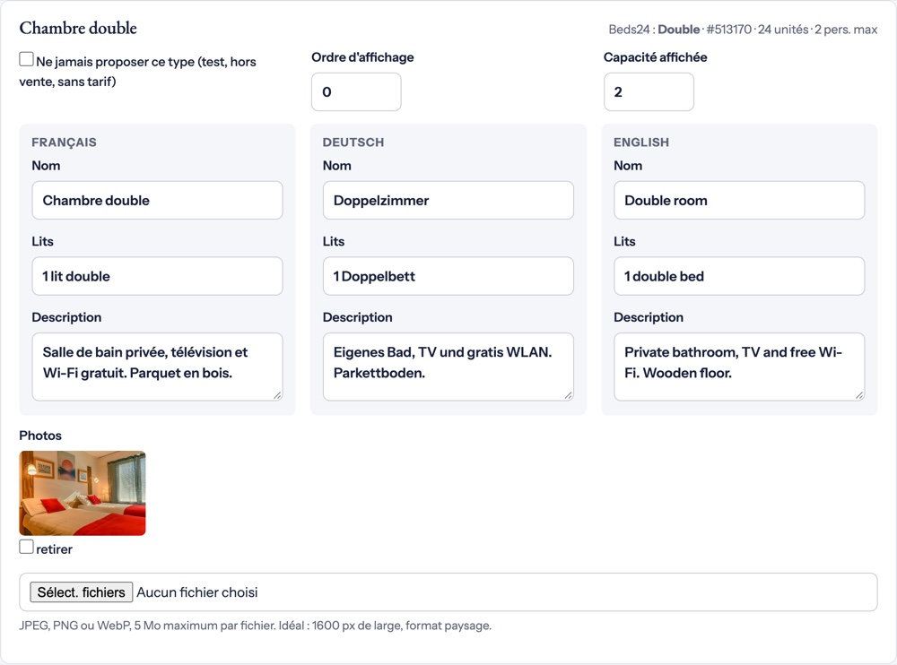 Zimmer-Editor mit Fotos in mehreren Sprachen